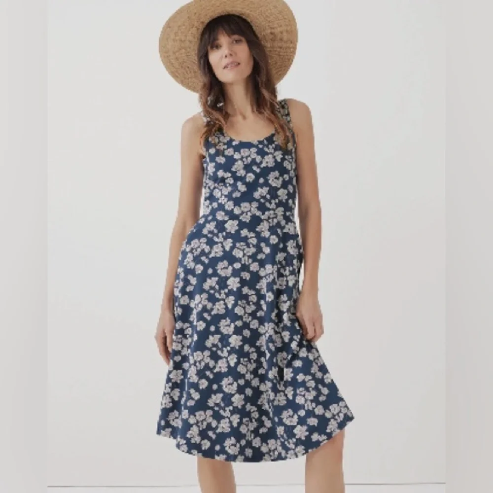NWT Pact Size XL Organic Cotton French Navy Floral Tie Back Dress W Pockets - Picture 6 of 6